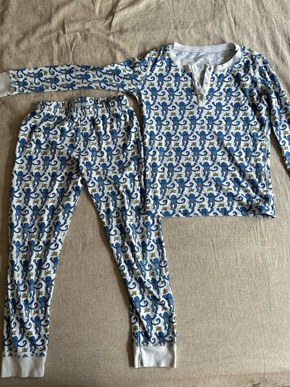 Roller Rabbit Monkey Pajama Set Size 10 Blue White Matching Set EUC